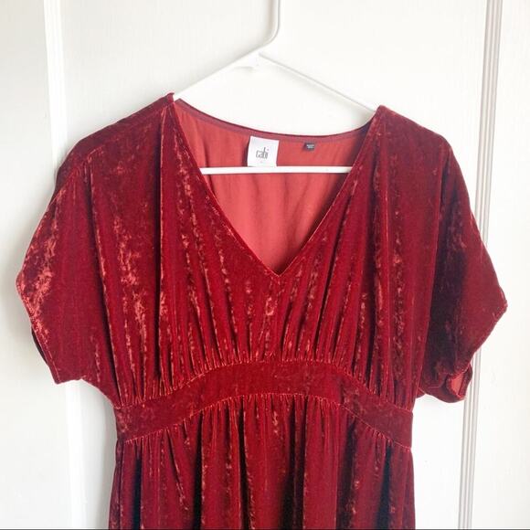 CABi Grace Tribute Crush Velvet Dress #3696 V-Neck Empire Waist Red Size Small S - Picture 3 of 12
